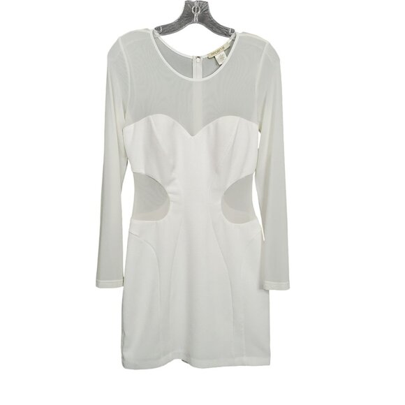 Vintage Arden B L Dress BodyCon Sheer Cut Out Long Sleeve Winter White Trendy - Picture 2 of 14